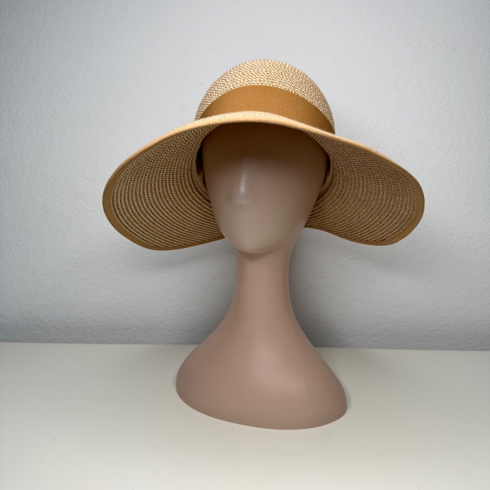 Magid Hats Sun Hat Womens Tan Paper Straw Wide Brim Bow Ribbon Coastal OS